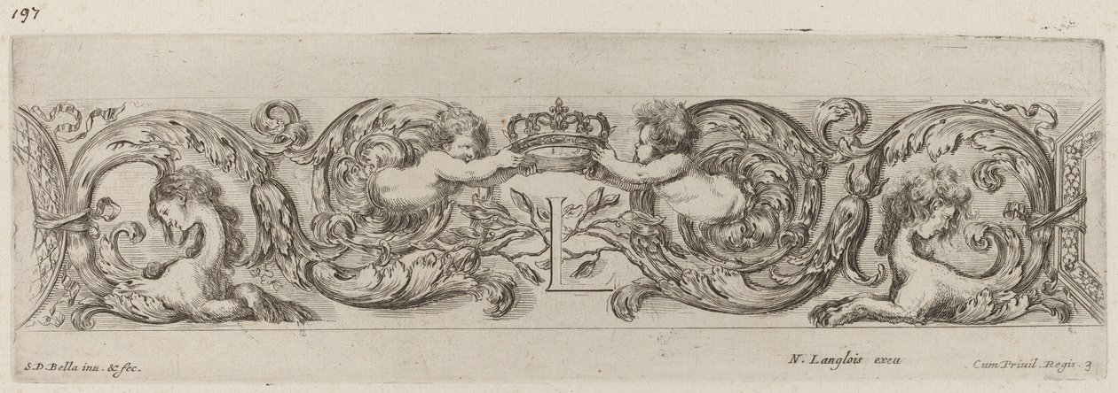 Ornamentální vlys s písmenem L (Louis XIV) od Stefano della Bella