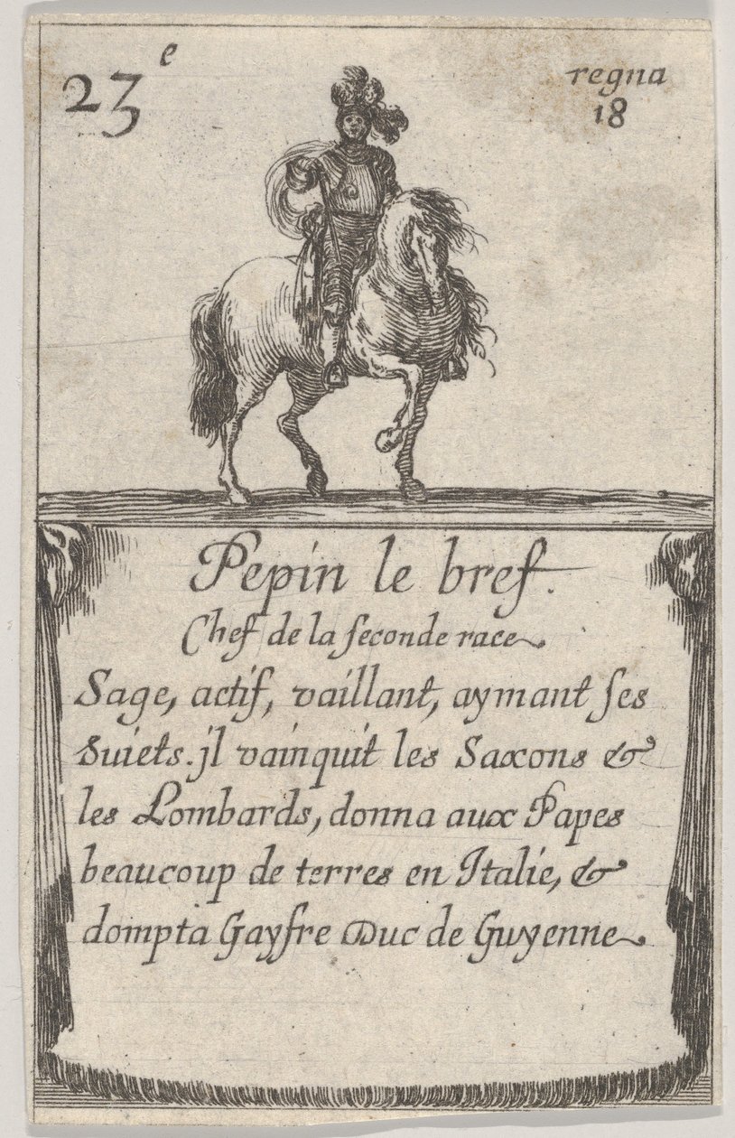 Pepin stručný náčelník druhé rasy..., ze Hry francouzských králů Jeu des Ro..., 1644. od Stefano della Bella