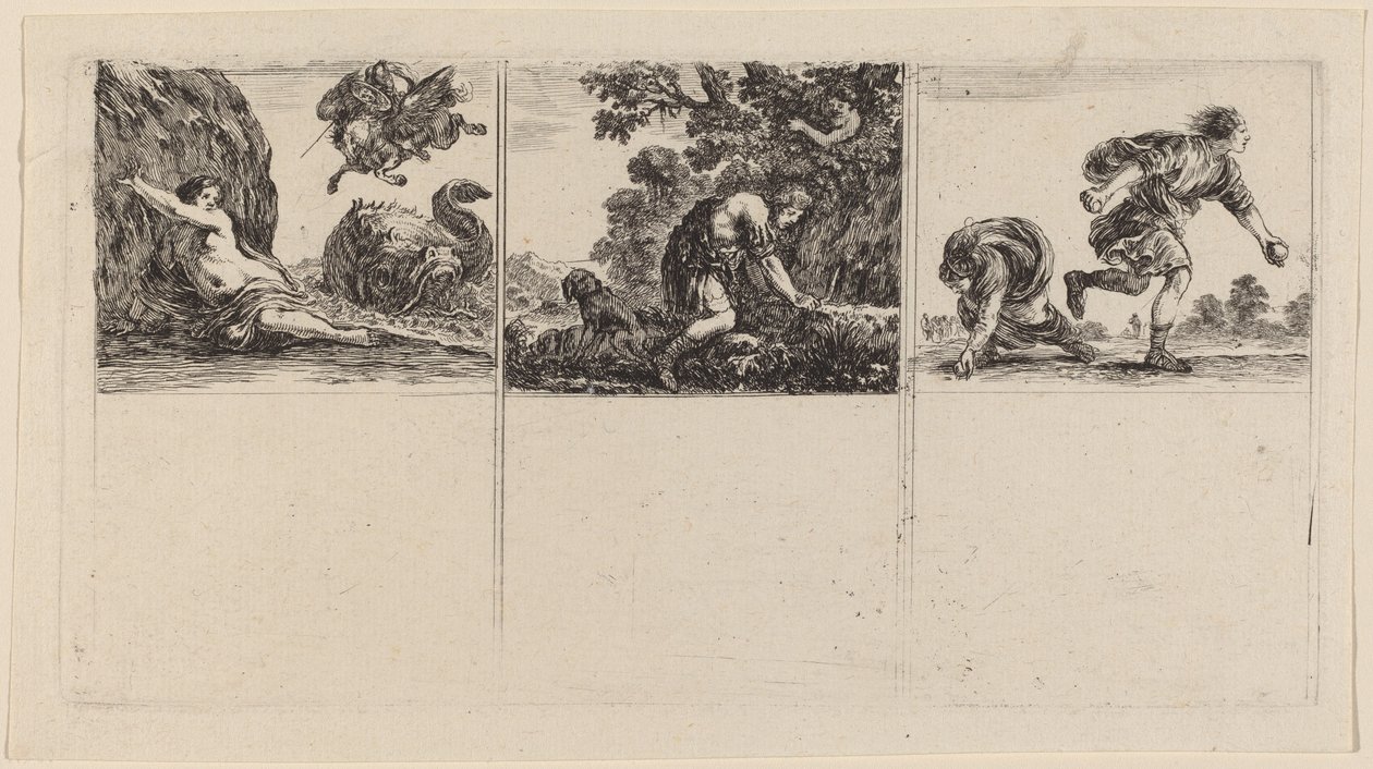 Perseus a Andromeda; Cephalus a Procris; Hippomene a Atalantus od Stefano della Bella