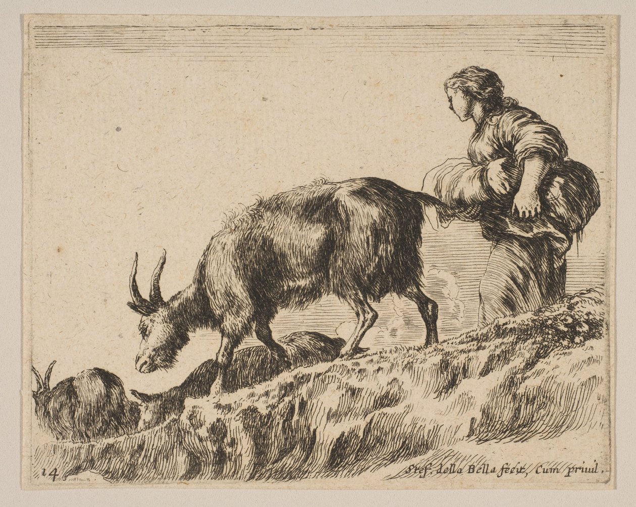 Deska 14: pastýřka pasoucí kozy, ca. 1641. od Stefano della Bella