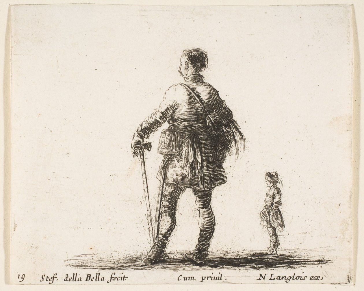 Talíř 19: Polský šlechtic v dvorním oděvu, stojící uprostřed, při pohledu zezadu, a..., ca. 1644-47. od Stefano della Bella