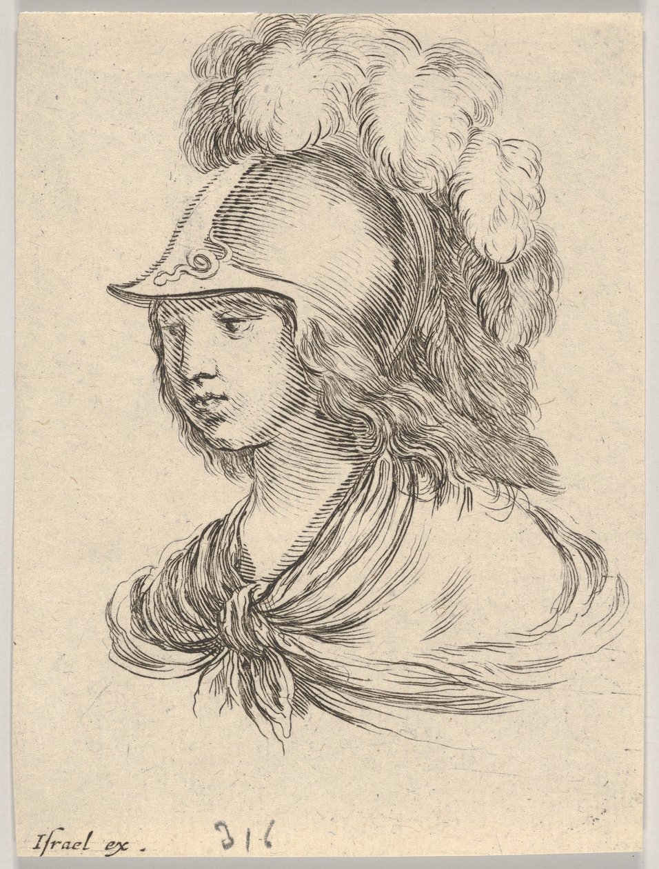 Deska 9: busta Minervy s přilbou s perem, při pohledu doleva, z ..., 1650. od Stefano della Bella