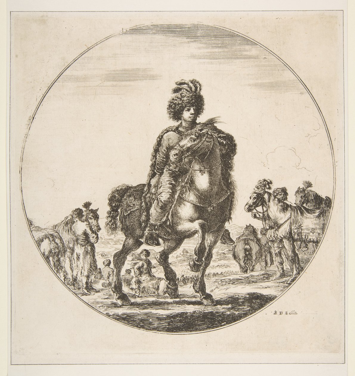 Polský jezdec obrácený vpravo, kruhová kompozice, z Figurky na koni Cav..., ca. 1651. od Stefano della Bella