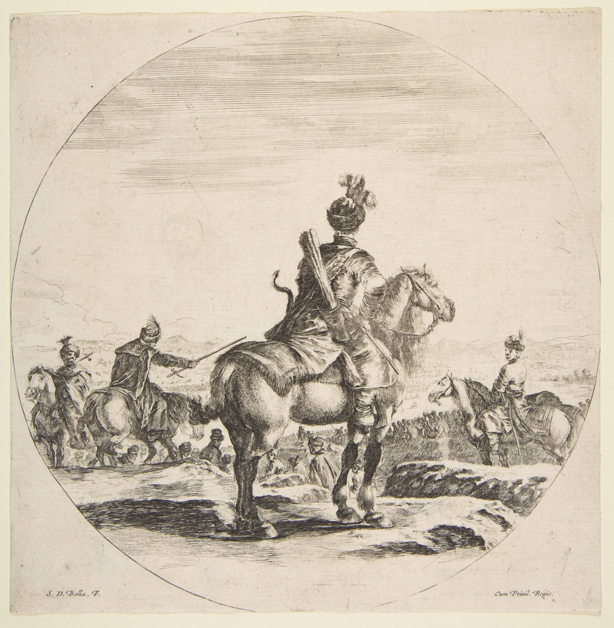 Polský jezdec s lukem a šípem, při pohledu zezadu s koněm obráceným vpravo, ..., ca. 1651. od Stefano della Bella