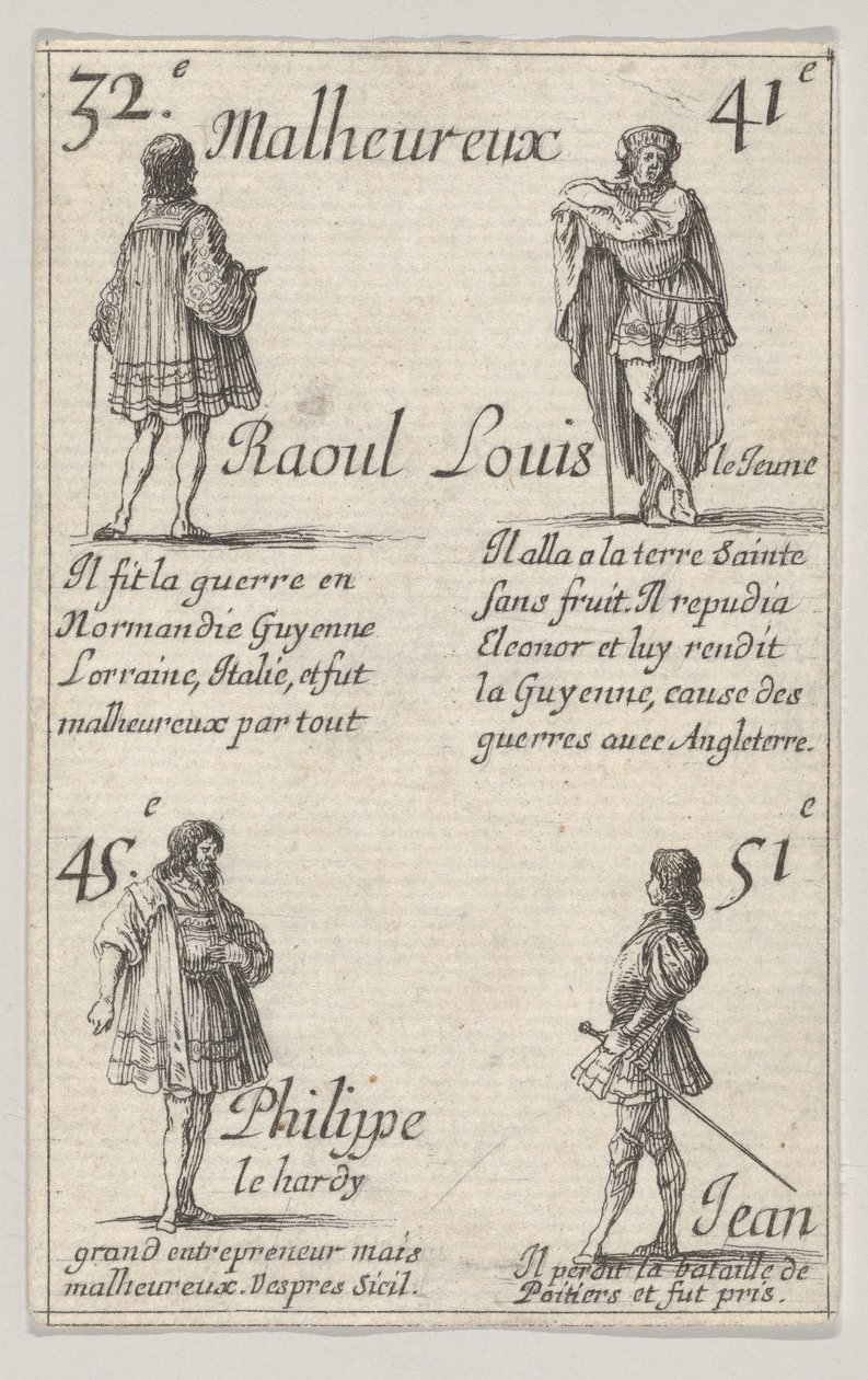 Raoul... Ludvík mladší..., ze Hry francouzských králů Jeu des Rois de France, 1644. od Stefano della Bella
