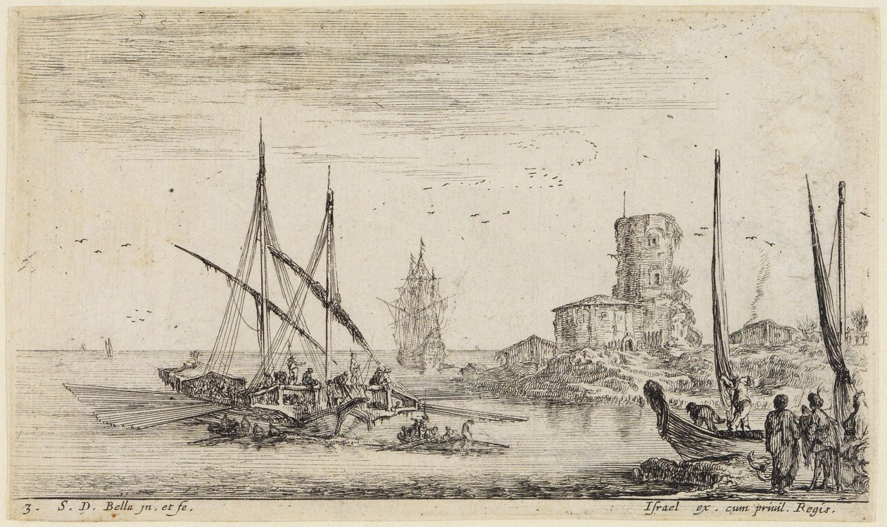 Mořské krajiny (Paysages maritimes): Mořská krajina se starou věží od Stefano della Bella