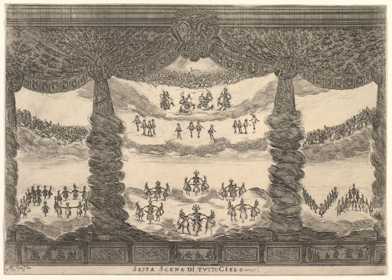 Šestá scéna, nebesa, ze svatby bohů Le nozze degli Dei, 1637. od Stefano della Bella