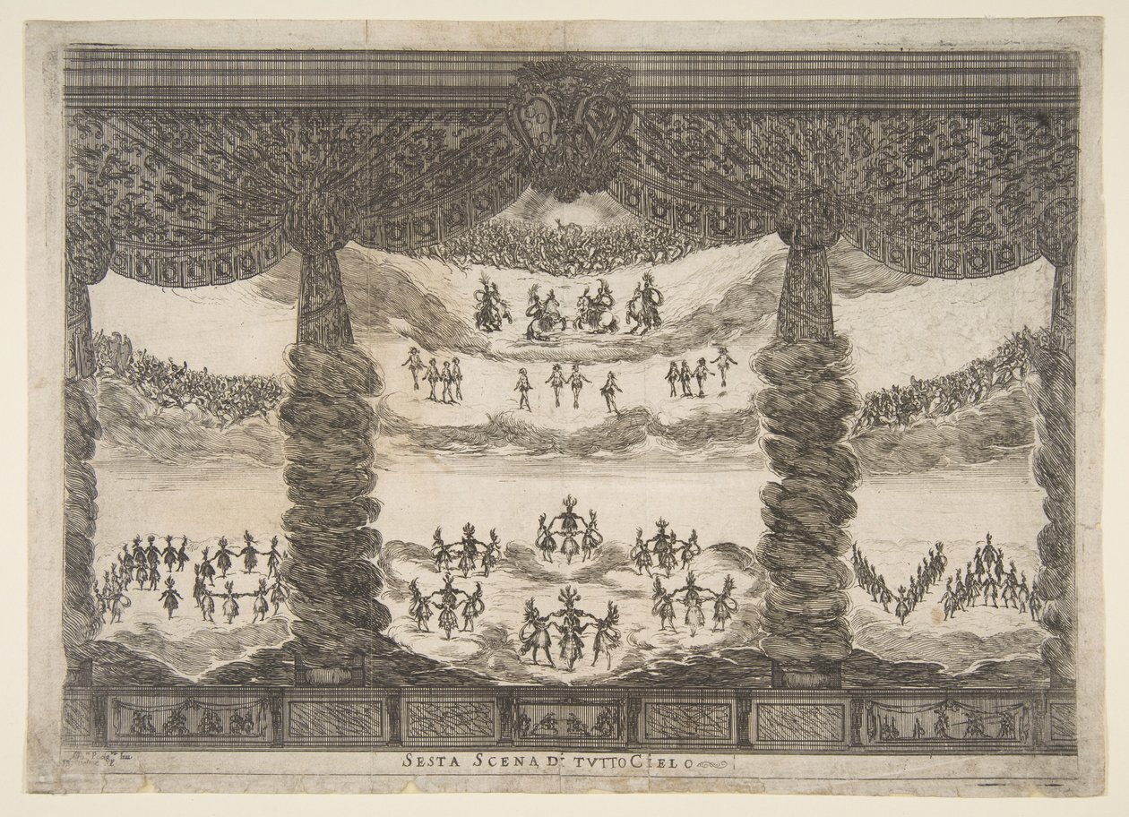 Šestá scéna, nebesa, ze svatby bohů Le nozze degli Dei, 1637. od Stefano della Bella