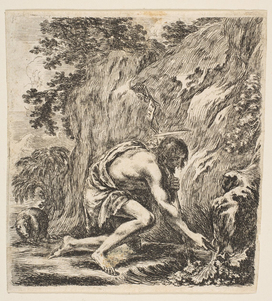 St. John the Baptist Drawing Water from Pramen, ca. 1649. od Stefano della Bella