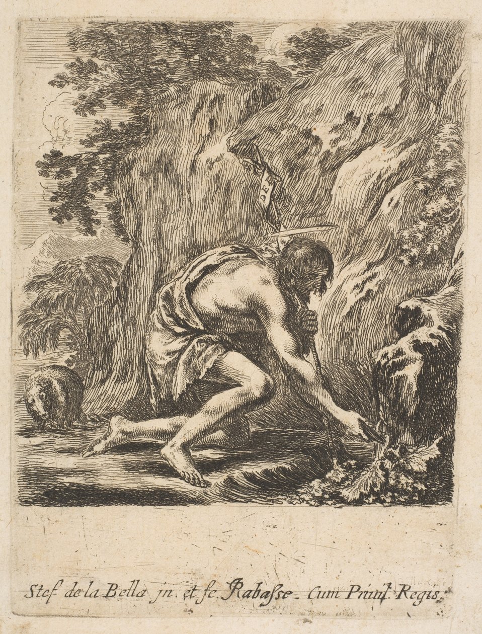 St. John the Baptist Drawing Water from Pramen, ca. 1649. od Stefano della Bella