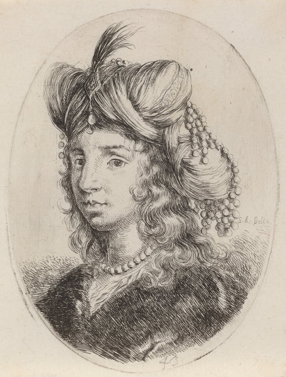 Sultánka ozdobená perlami, otočená doleva, 16491650. od Stefano della Bella