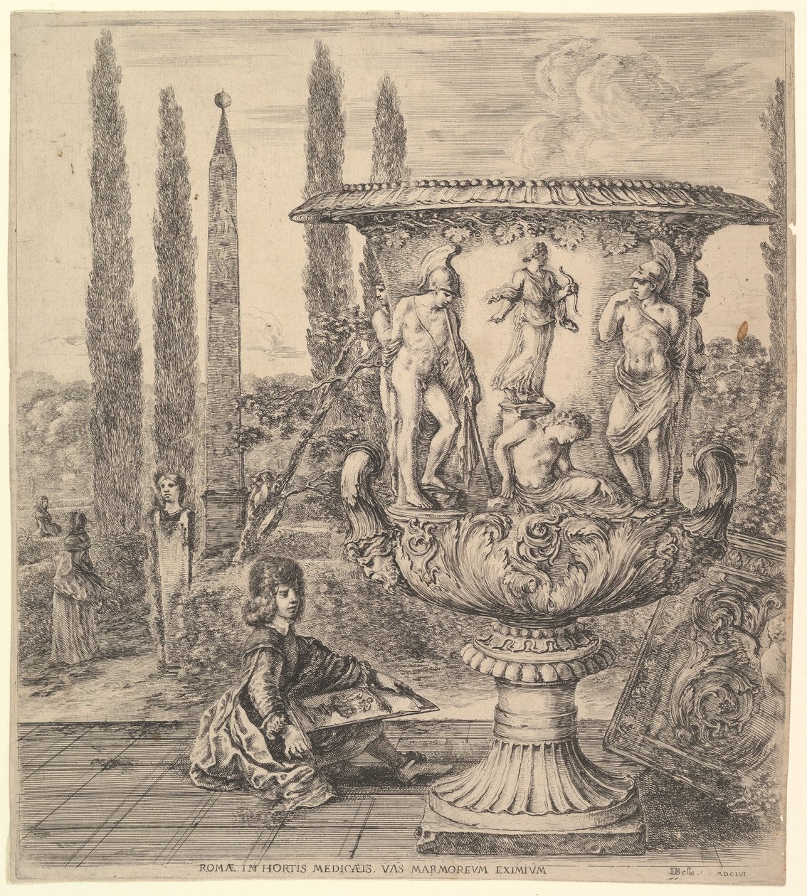 Medicejská váza, velká váza vpravo zdobená vyobrazením oběti..., 1656. od Stefano della Bella