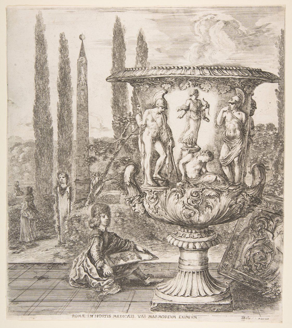 Medicejská váza, velká váza vpravo zdobená vyobrazením oběti..., 1656. od Stefano della Bella