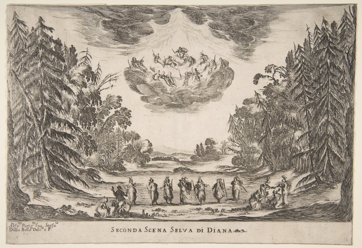 Svatba bohů: Druhá scéna, Diana, 1637. od Stefano della Bella