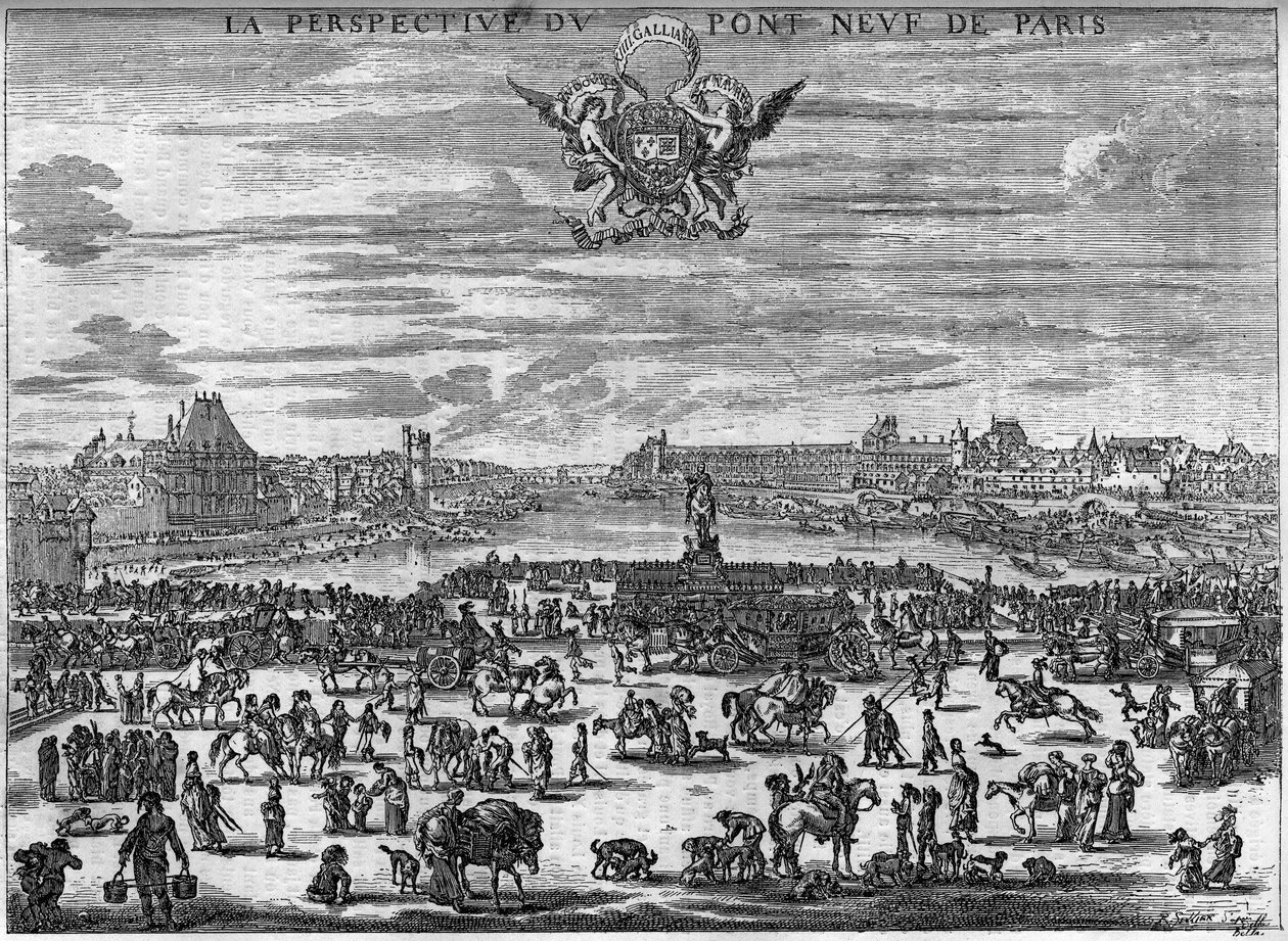 Země Pont Neuf de Paris v roce 1646 po rytině Dela Bella. od Stefano della Bella