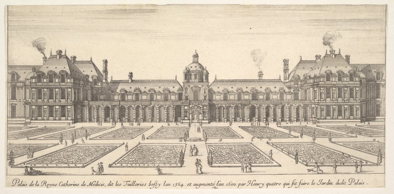 Palác Kateřiny Medicejské, zvaný Tuilleries, z Různé pohledy na památku..., 1649-51. od Stefano della Bella