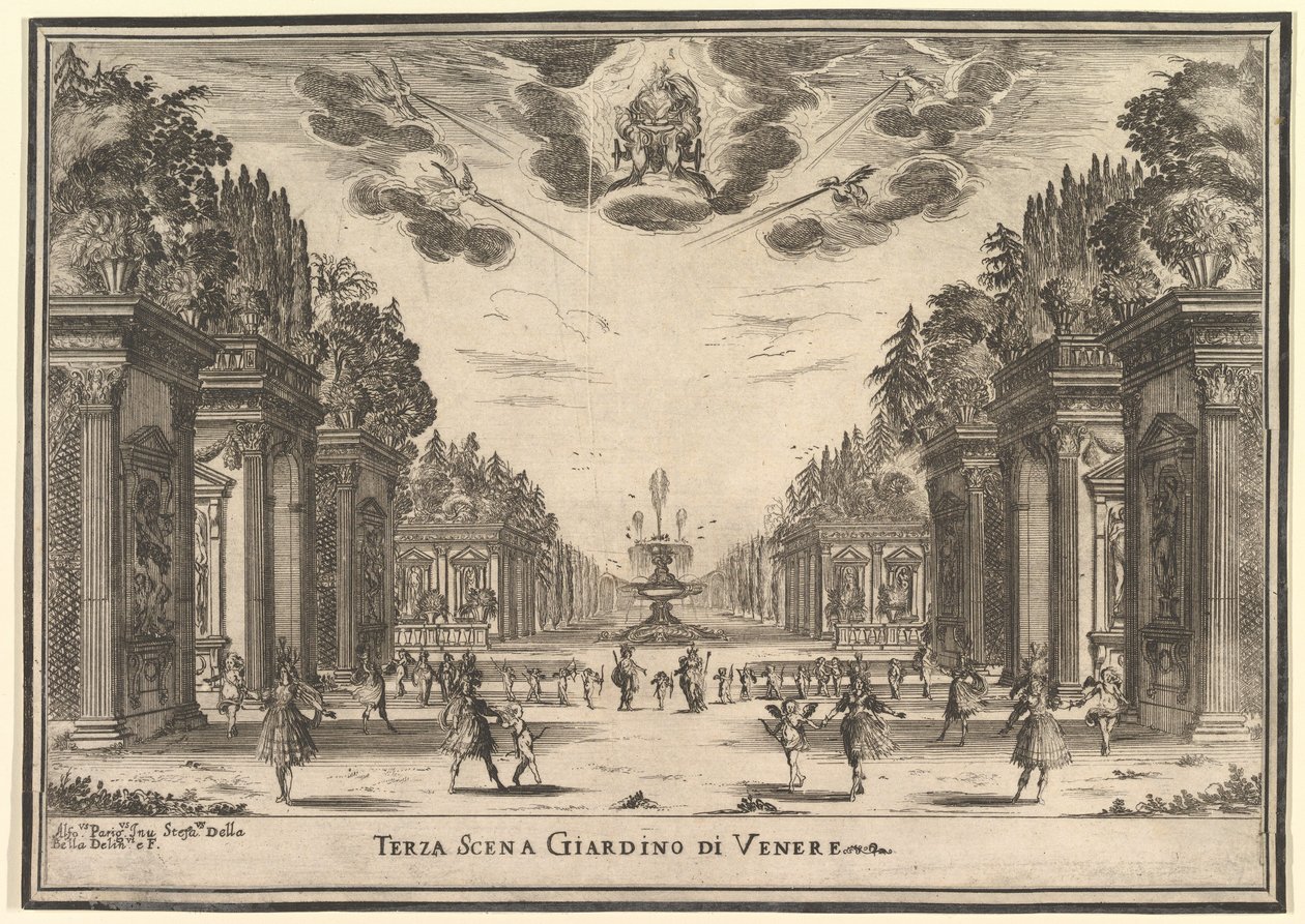 Třetí scéna, Venušina zahrada, z „Svatby bohů“ Le nozze degli Dei, 1637. od Stefano della Bella