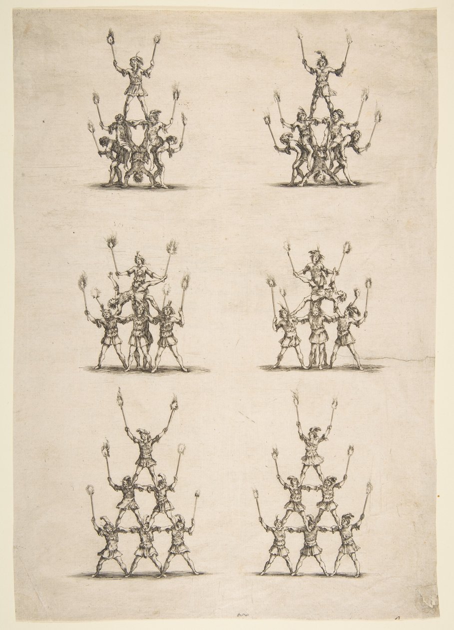 Třicet šest akrobatů v šesti skupinách, 1652. od Stefano della Bella