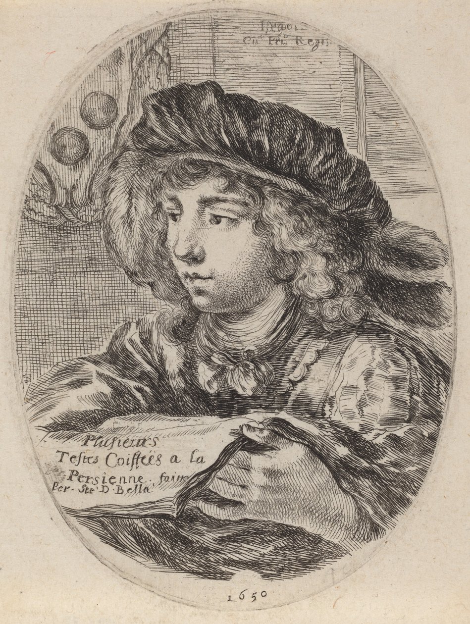 Titulní strana pro několik hlav s čepicí Louvre, 1650. od Stefano della Bella