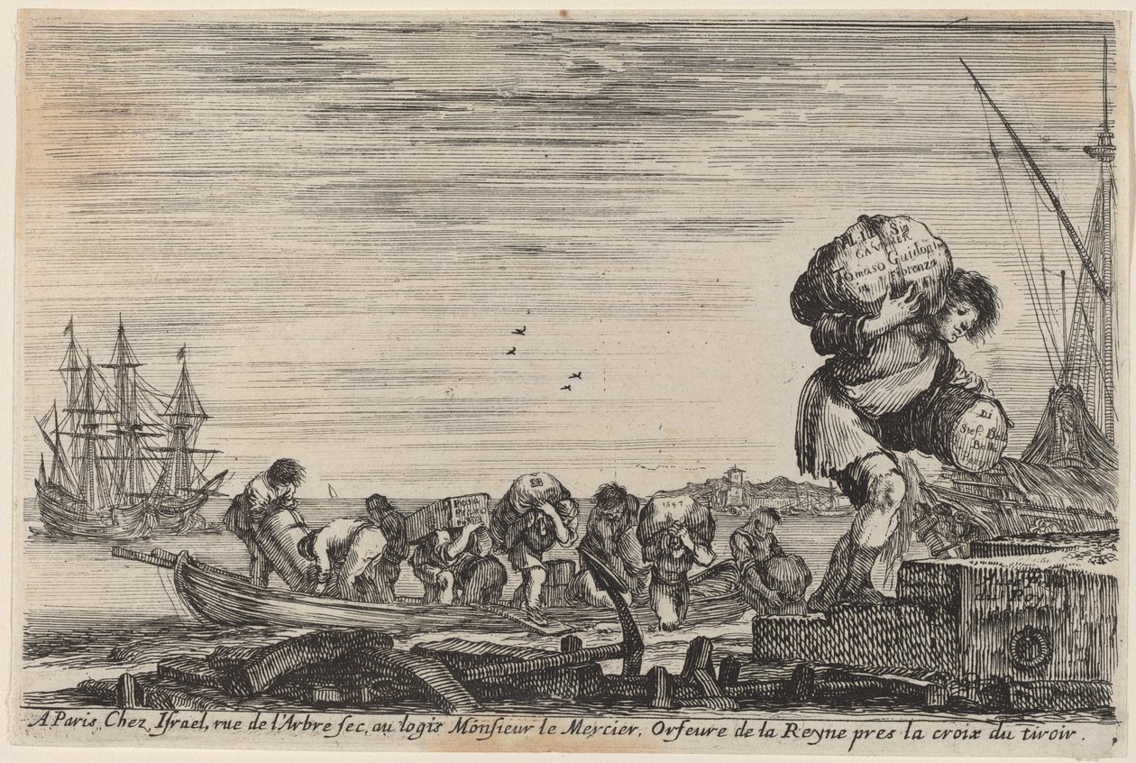 Titulní strana pro pohledy na mořské přístavy, 1647. od Stefano della Bella