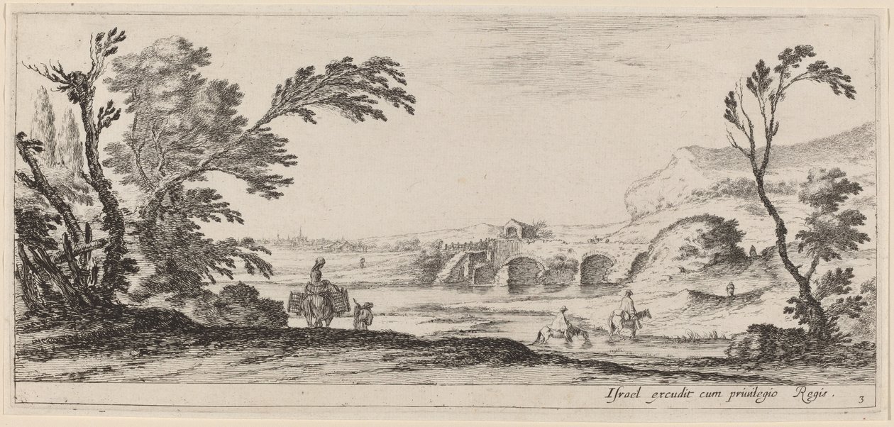 Travelers Fording a Stream, v roce 1647 nebo dříve. od Stefano della Bella