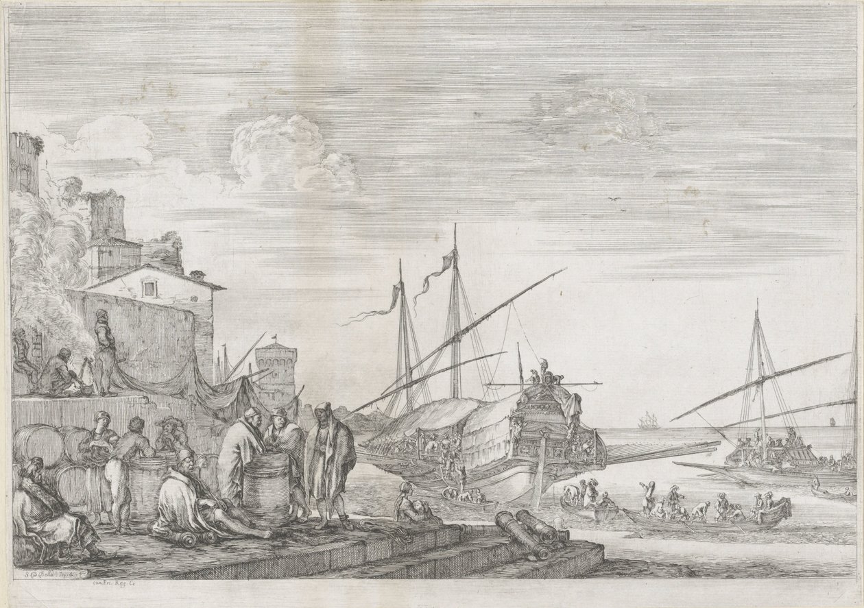 Dvě galeje v přístavu Livorno Port of Livorno (název série) Vues de port de Livourne (název série) od Stefano della Bella