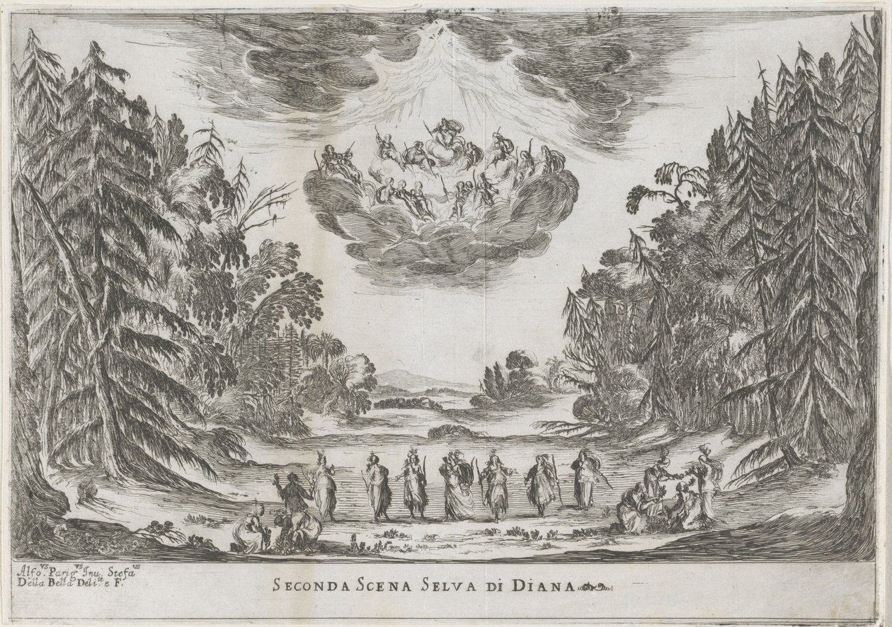 Tweede scéna: het bos van Diana Druhá scéna Dianina lesa (název na objektu) Liberetto ter ere van de bruiloft van Ferdinando II de