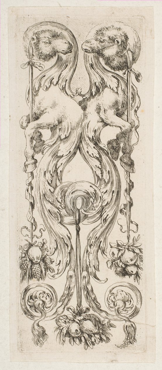 Dvě protilehlé velbloudí hlavy s těly končícími v Ornamentu, ca. 1653. od Stefano della Bella