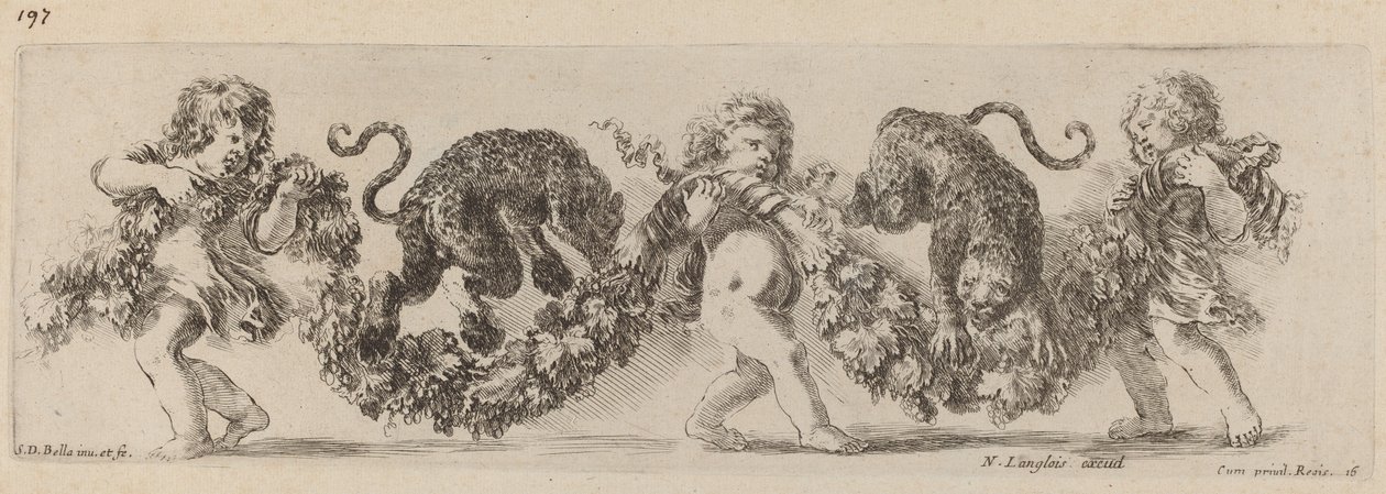 Dva leopardi skáčou do věnce s podporou dětí, pravděpodobně 1648. od Stefano della Bella