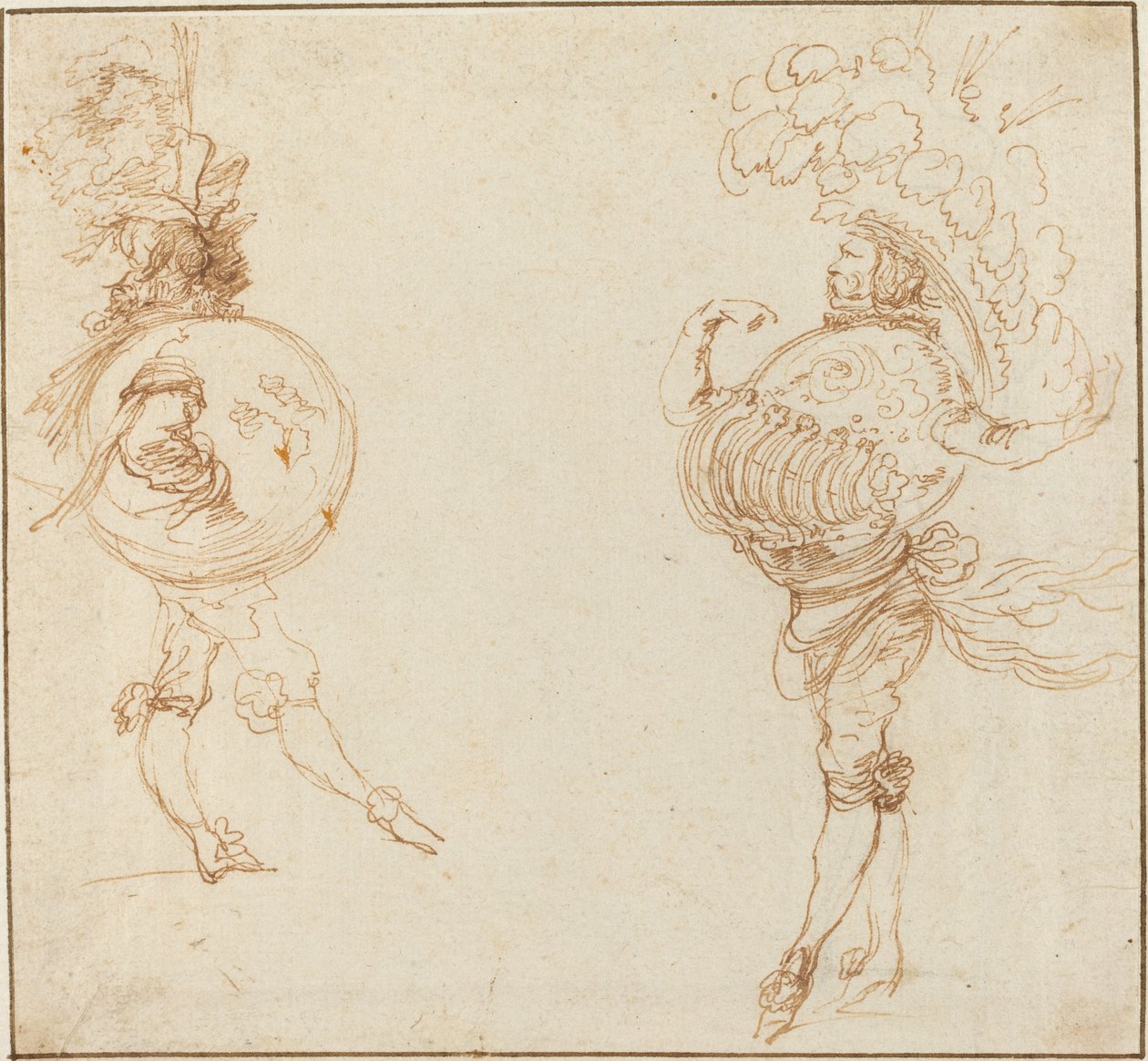 Dva muži v maškarních kostýmech: Země a průvodová helma, c. 1645. od Stefano della Bella