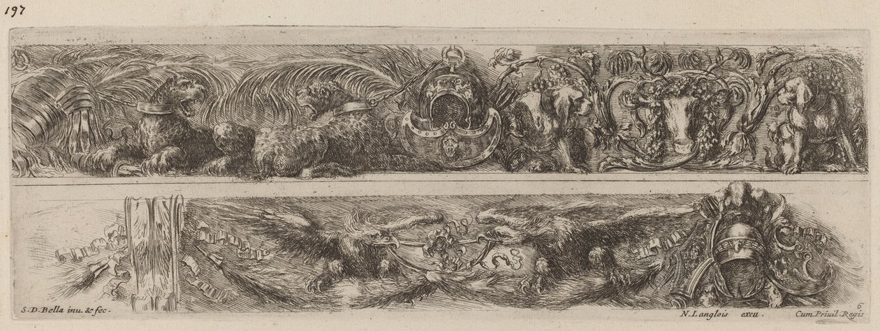 Dva ozdobné pásy s připoutanými leopardy a orly, pravděpodobně 1648. od Stefano della Bella