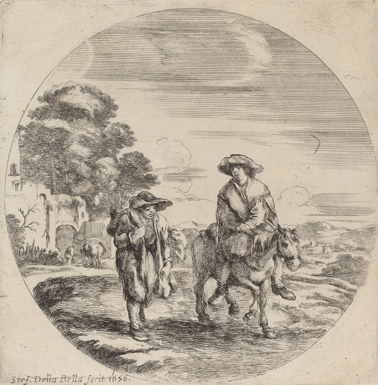 Dva rolníci na cestách v krajině, 1656. od Stefano della Bella