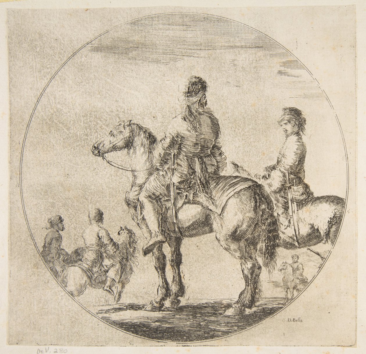 Dva polští jezdci s koňmi obrácenými doleva, z postavy na koni Cavali..., ca. 1651. od Stefano della Bella
