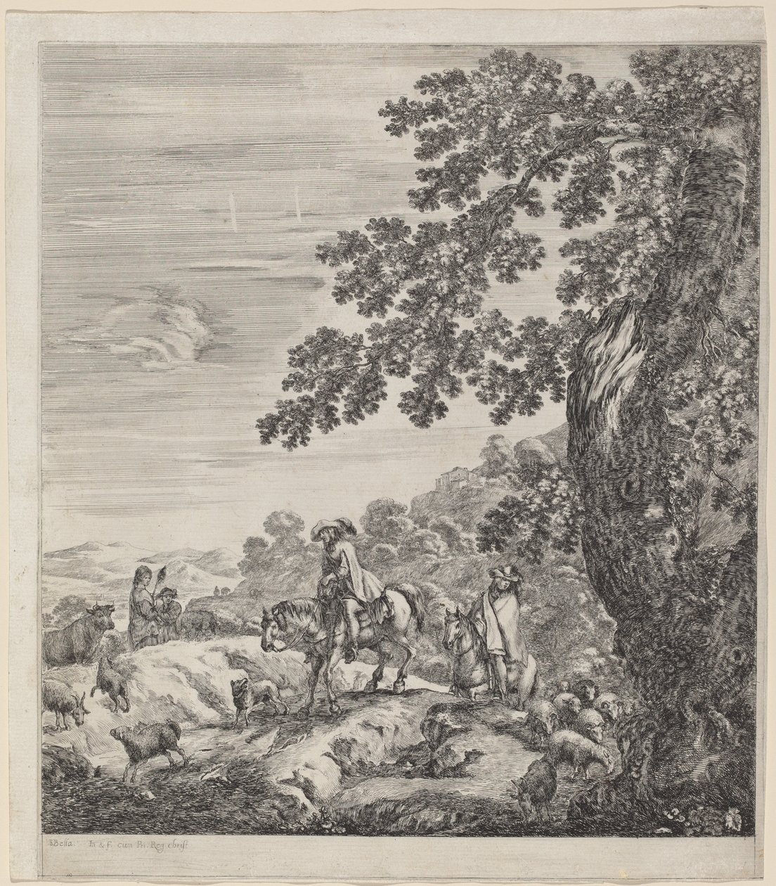 Dva jezdci projíždějící poblíž stáda zvířat, 1656. od Stefano della Bella