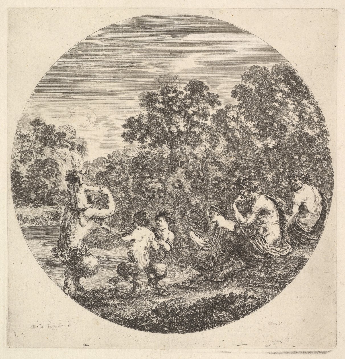 Dva satyrové a faun sedící vpravo sledující dva dětské satyry a dalšího satyra w..., ca. 1643-48. od Stefano della Bella