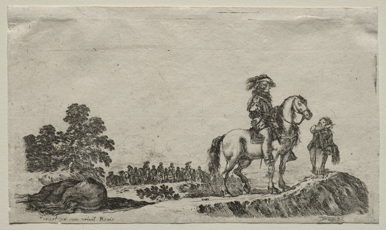 Různé postavy a krajiny: Ztracený jezdec hledá cestu, 1649. od Stefano della Bella