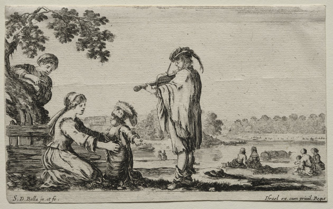 Různé postavy a krajiny: Hráč na housle, 1649. od Stefano della Bella