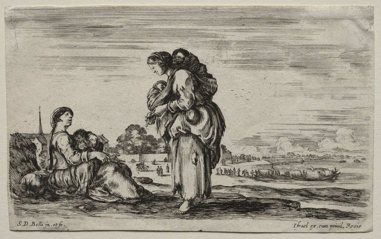 Různé postavy a krajiny: Dvě matky spolu chatují, 1649. od Stefano della Bella