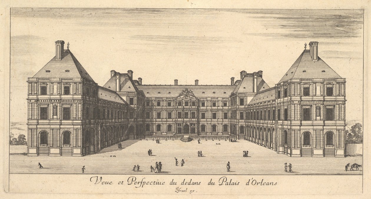 Pohled a perspektiva vnitřku Palais dOrleans, z různých pohledů na rema..., 1649-51. od Stefano della Bella