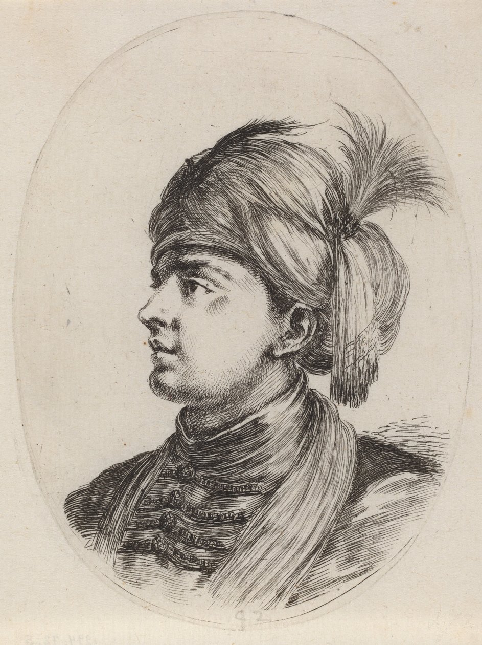 Mladý Maur v opeřeném turbanu, otočený doleva, 16491650. od Stefano della Bella