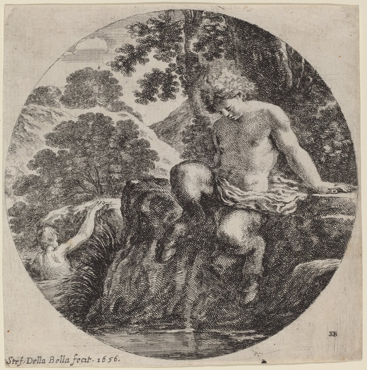 Mladý satyr na břehu potoka od Stefano della Bella
