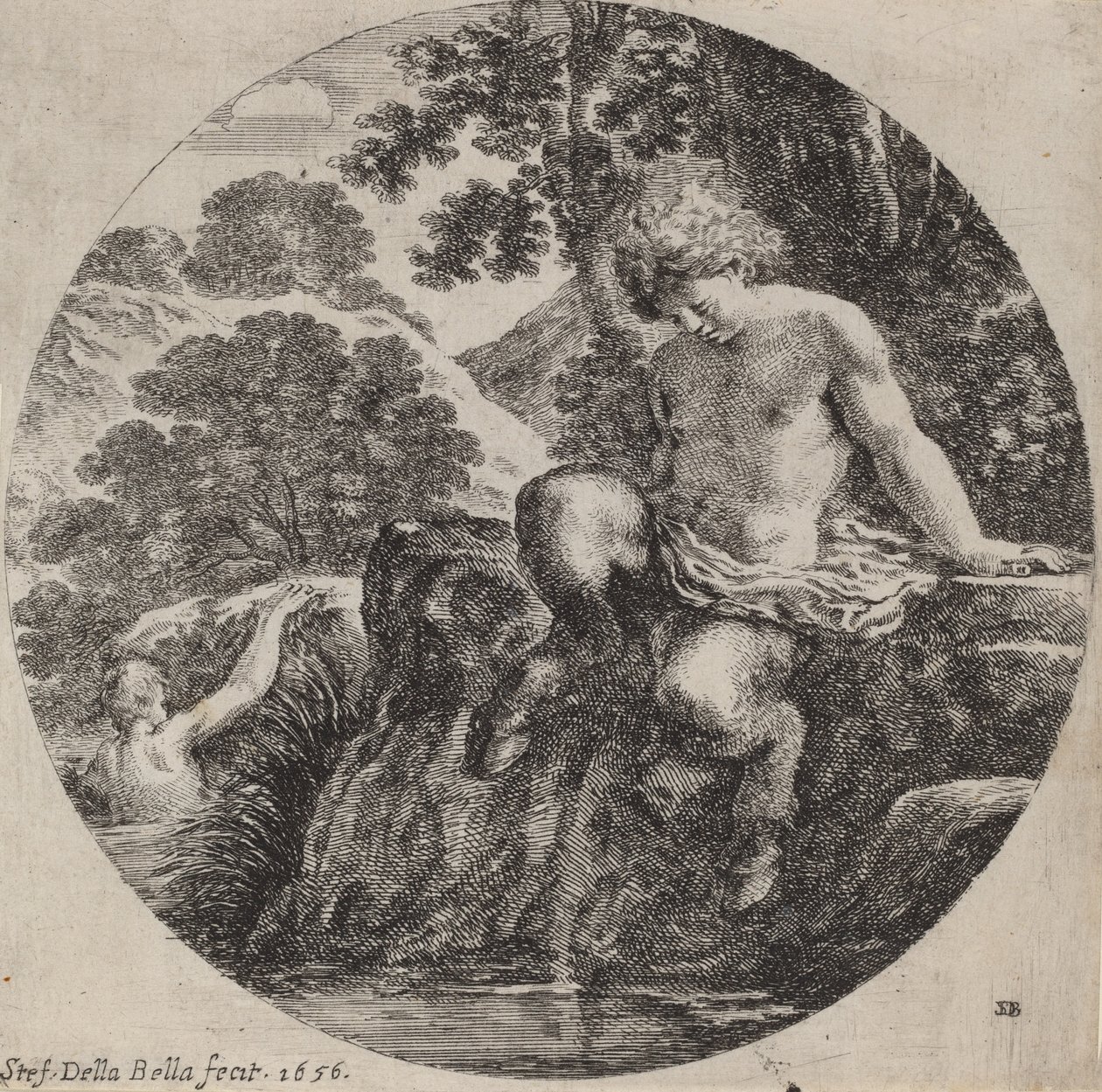 Mladý Satyr na břehu potoka, 1656. od Stefano della Bella