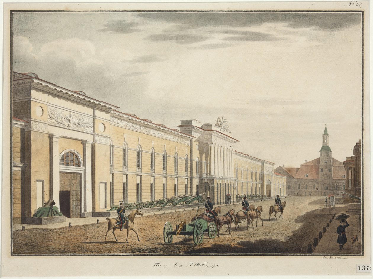 Pohled na Nový arzenál na Liteyny Avenue (perspektiva Liteiny) - Stepan Philippovič Galaktionov (1779-1854). Litografie, akvarel od Stepan Philippovich Galaktionov