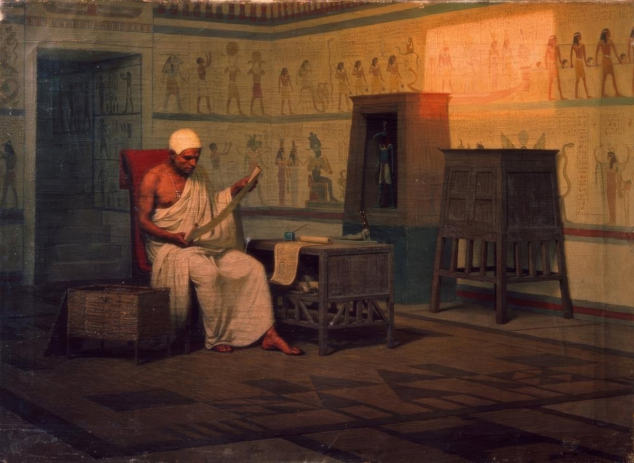 Egyptský kněz čte papyrus od Stepan Wladislawowitsch Bakalowitsch