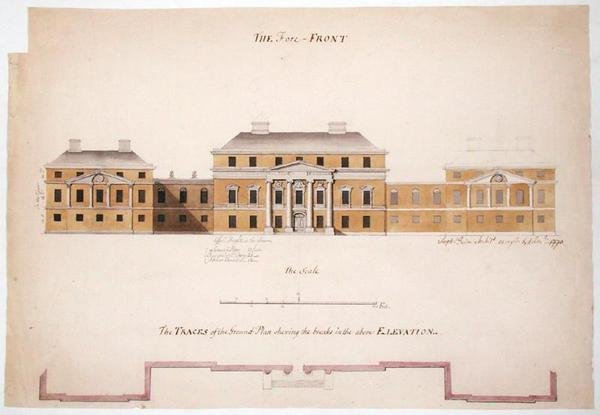 Půdorys a nárys vily, 1763 (grafit, pero a inkoust a mytí na papíře) od Stephen Riou