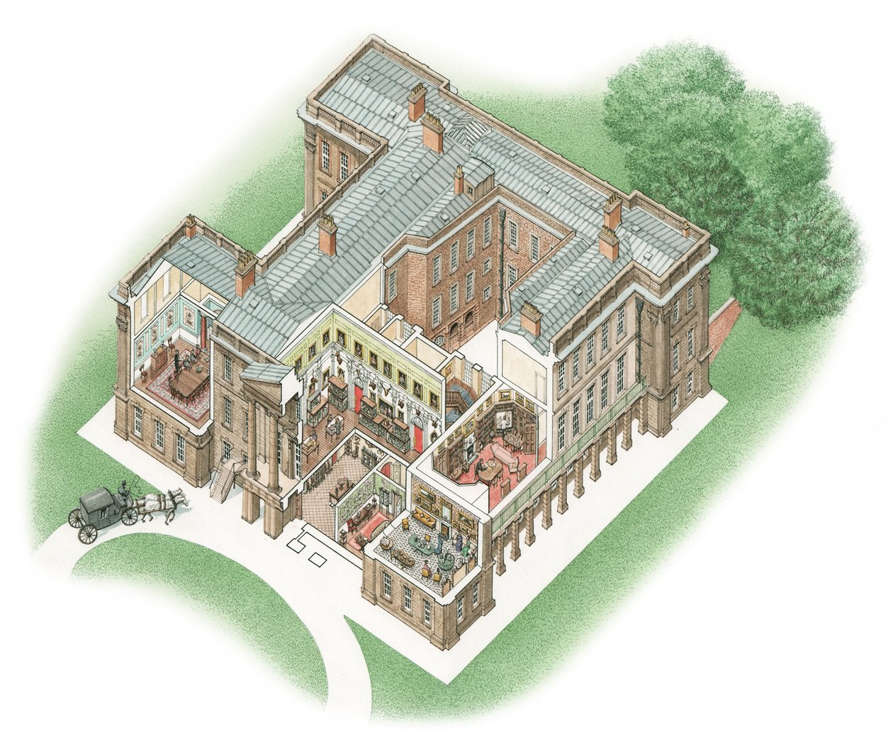 Calke Abbey, Derbyshire, asi 1860-1914 (tuš a akvarel) od Stephen Conlin