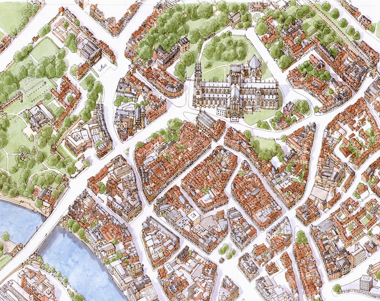 Letecký snímek města York (nakreslený v roce 1996) od Stephen Conlin
