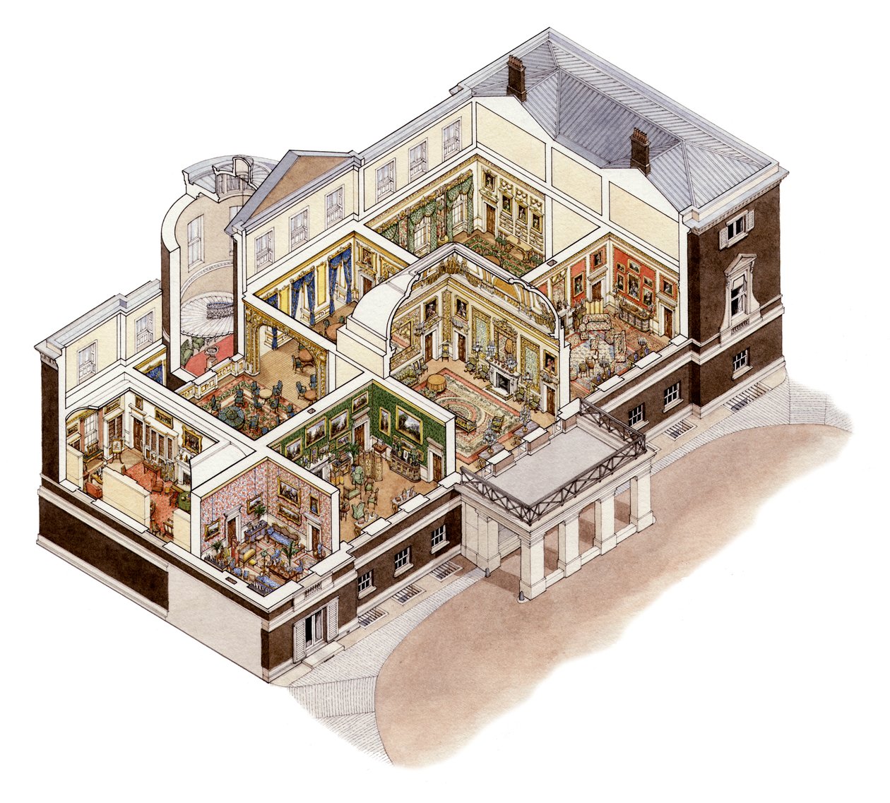 Devonshire House, Piccadilly, Londýn, asi 1860-1910 (tuš a akvarel) od Stephen Conlin