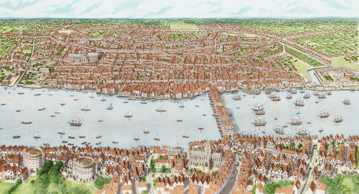 Jakobínský Londýn (děti), asi 1603-1625 (tuš a akvarel) od Stephen Conlin