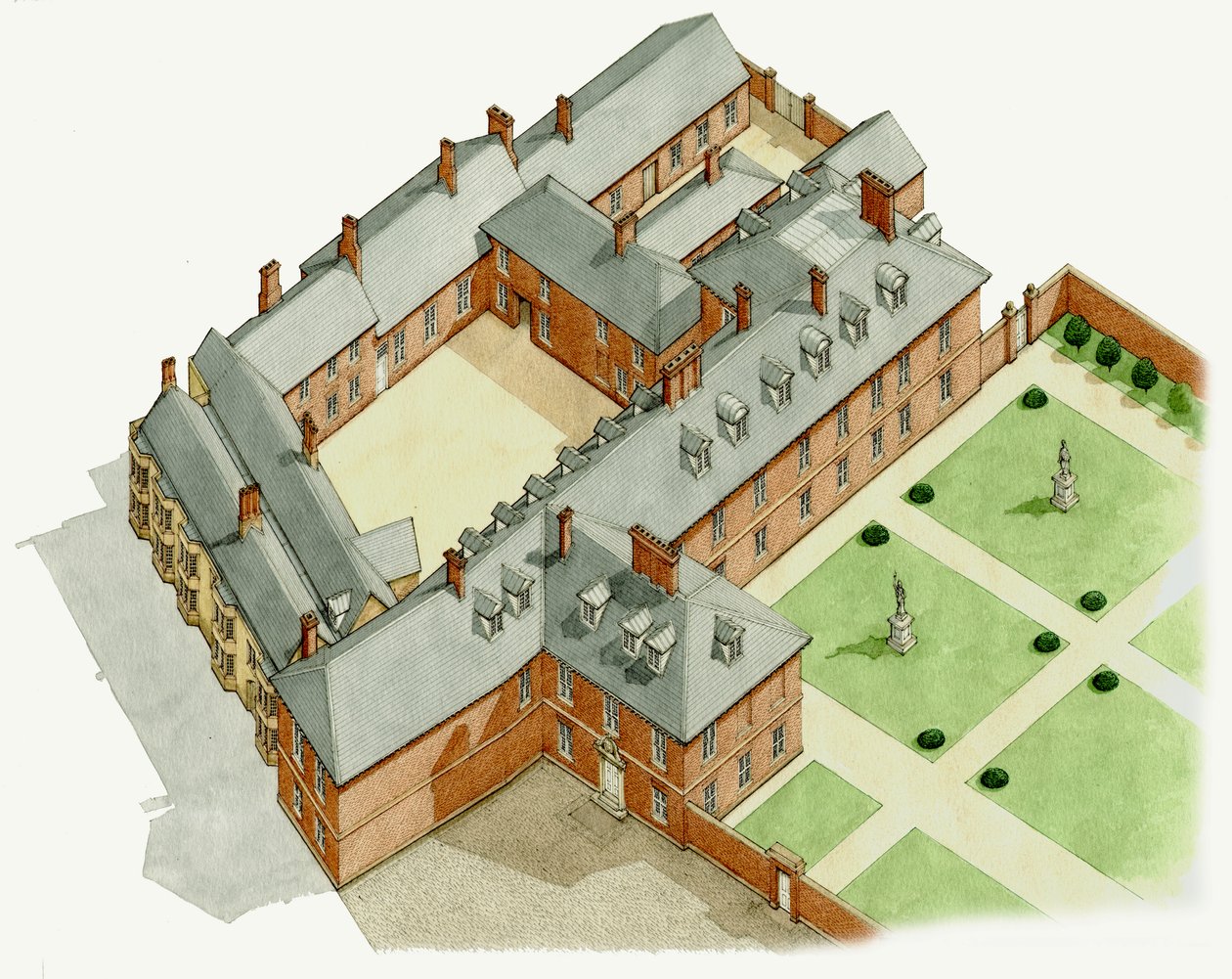 Newmarket Palace, Suffolk, asi 1670-1683 (tuš a akvarel) od Stephen Conlin